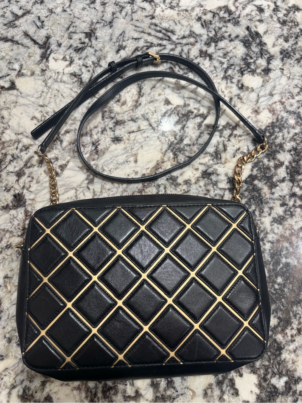 Michael Kors Black Quilted Crossbody Bag with Gold Trim